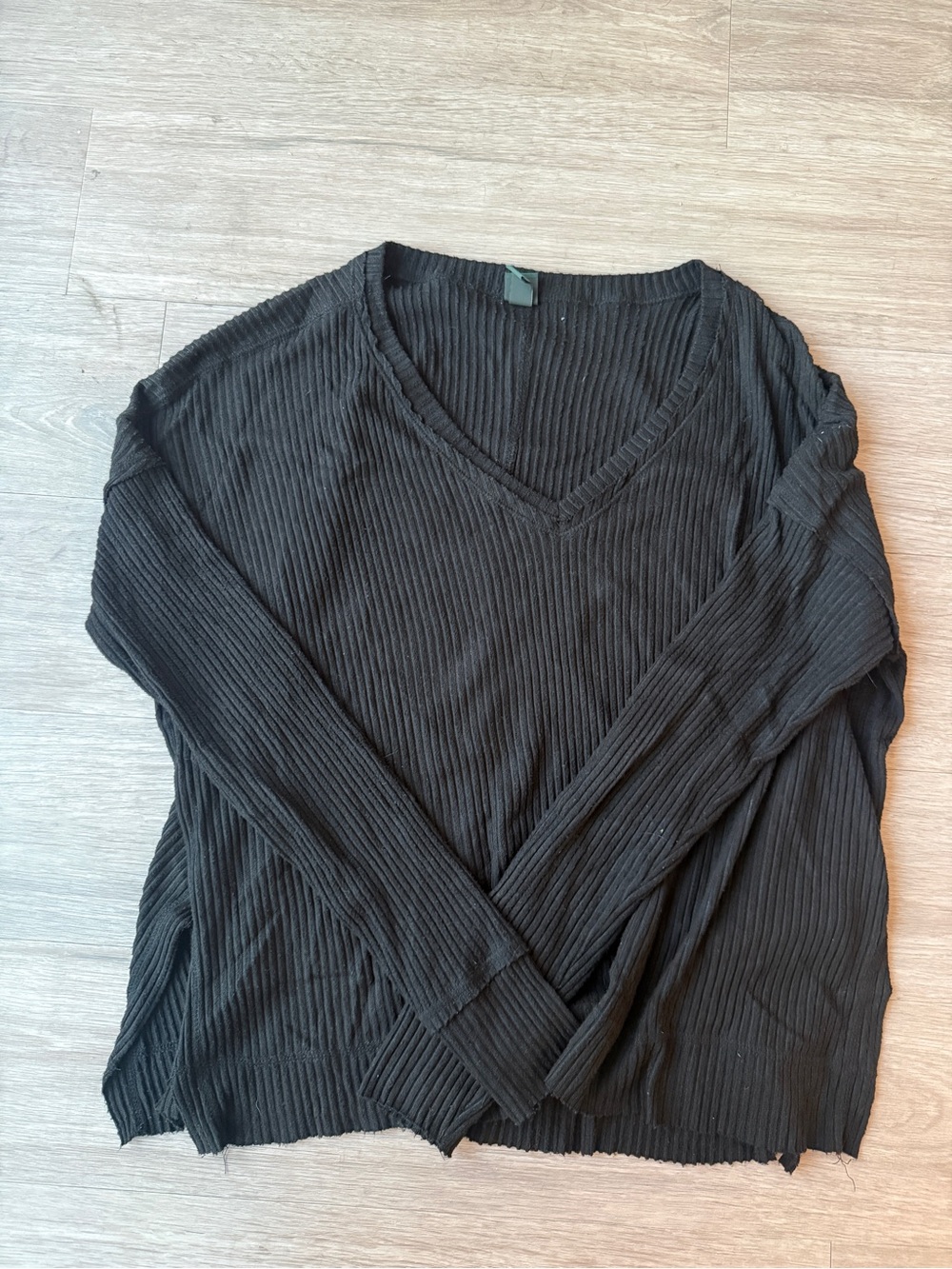 wild fable Black Ribbed V-Neck Long Sleeve Top